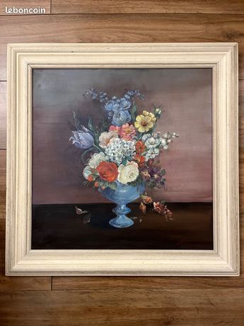 Tableau huile sur toile «Vase de fleurs » sig