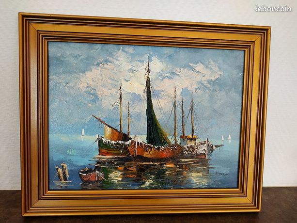 Huile sur toile Marine signée en Aeron