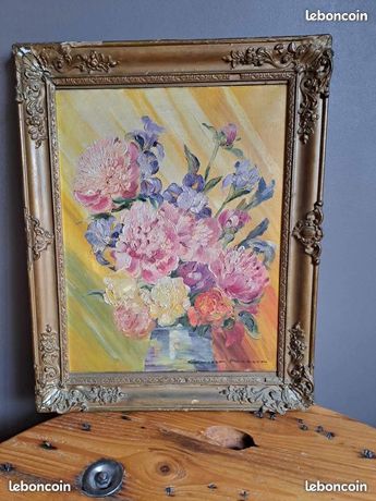 Ancien tableau bouquet de fleurs signé 38 x 48