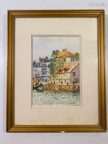 Tableau aquarelle Honfleur J.Balout