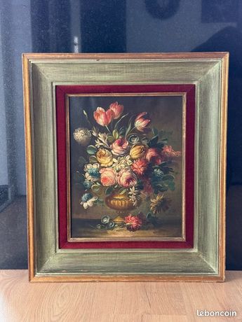 Tableau ancien nature morte – Huile sur toile – Cadre ancien
