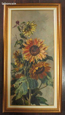 Ancien haut tableau fleurs huile sur toile