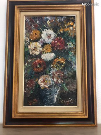 Bouquet de fleurs automnales-huile sur toile signée GOUIN