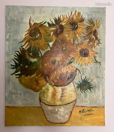 Ancienne huile sur toile signee Les tournesols