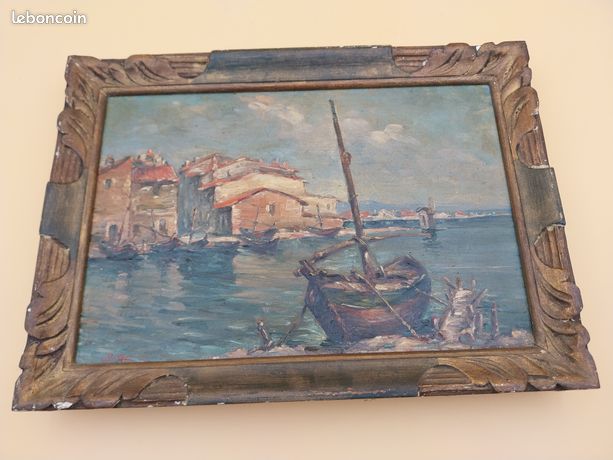 Tableau peinture huile sur toile Marine signée C. Ravol 1929