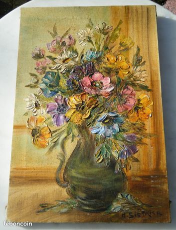 ♥ Marie SISTRIER ♥ Beau Tableau Huile sur Toile ♥ Artiste Cotée ♥ Bouquet de Fleurs ♥