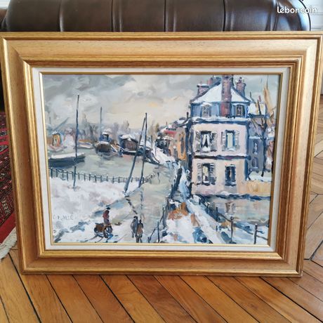 Tableau Charles MALLE – Sèvres Bord de Seine Huile sur toile signée en bas à gauche - Tons pastels