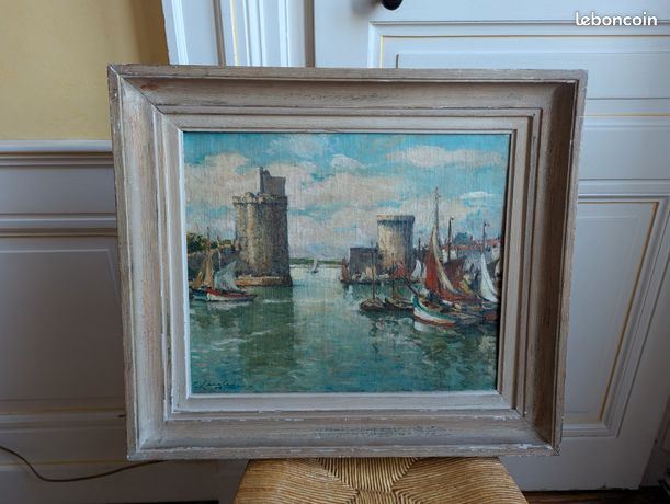 Pierre LANGLADE Effet du soir sur le port de La Rochelle Huile sur toile signée en bas à droite 45*6