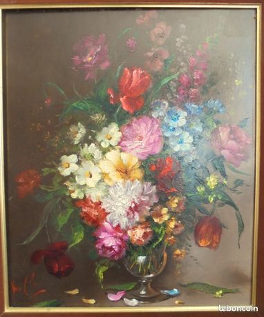 TABLEAU toile de Robert VAN CLIFF 1940 - Format F10 🎨" Bouquet d'été "