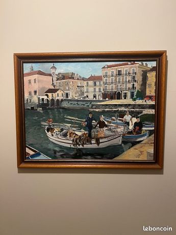 Toile peinture port méditerranéen