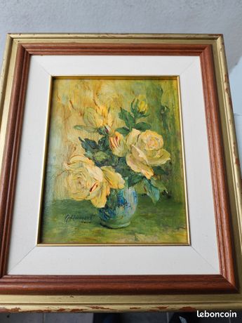 Huile sur carton bouquet de fleurs nature morte Danset Georges