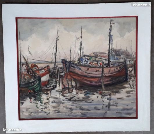 Tableau , grande aquarelle originale marine signée