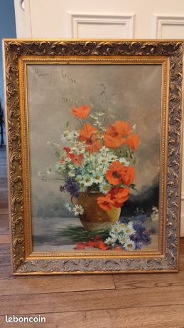 Tableau ancien fleurs cadre doré