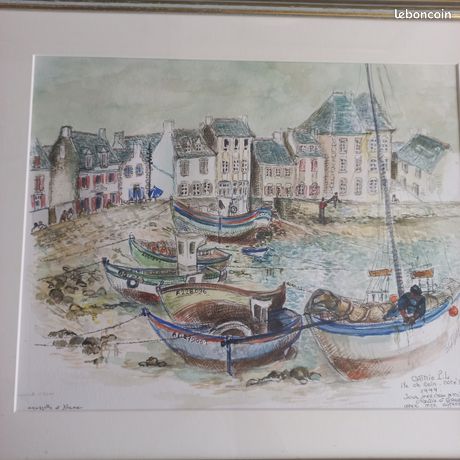 AQUARELLE ET PLUME signée ILE DE SEIN côté Sud 1999