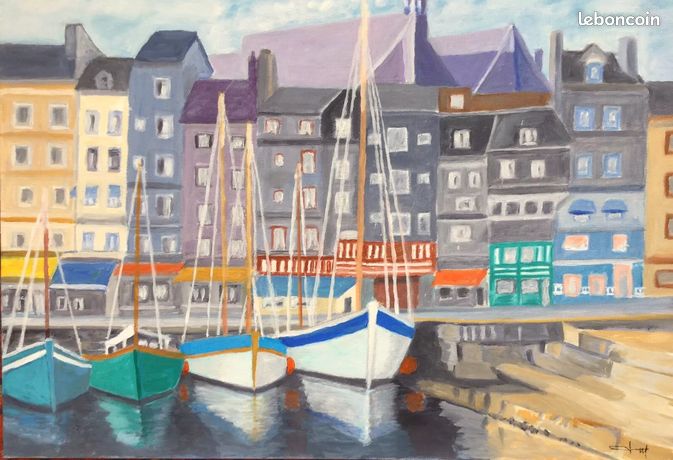 Port d’HONFLEUR.Huile sur toile cartonnée.38x55.Monogrammé