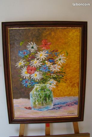 Tableau / Huile sur toile signée « Bouquet champêtre »