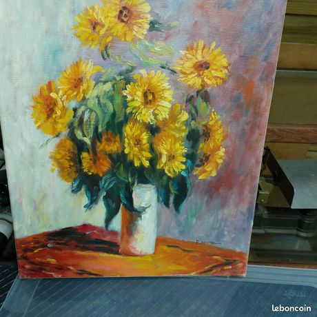 Toile peinture tournesol signée Bremme