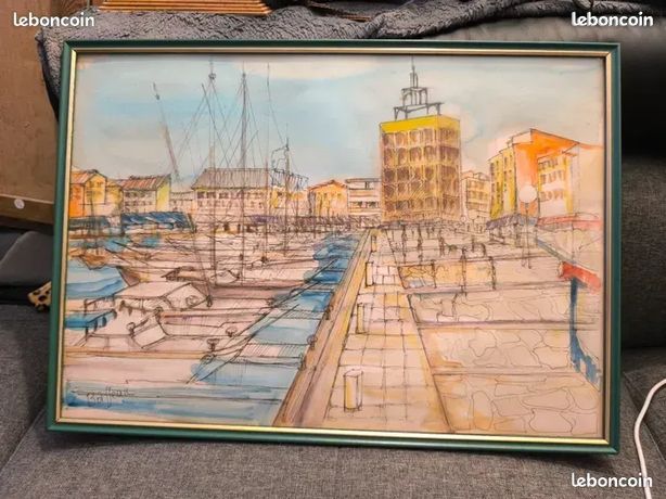 Tableau Cap d Agde encre rehaut aquarelle signé Boisseau