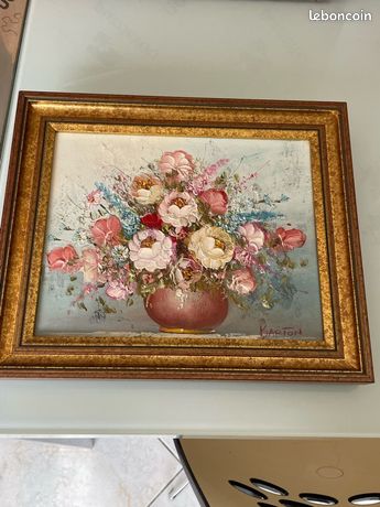 2 tableaux peinture signés Barton floral bouquet