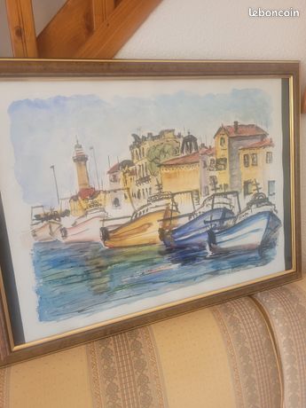 Magnifique Tableau le grau du roi peint à la main et signé