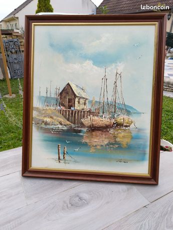 Peinture à l'huile sur toile bateaux de pêche