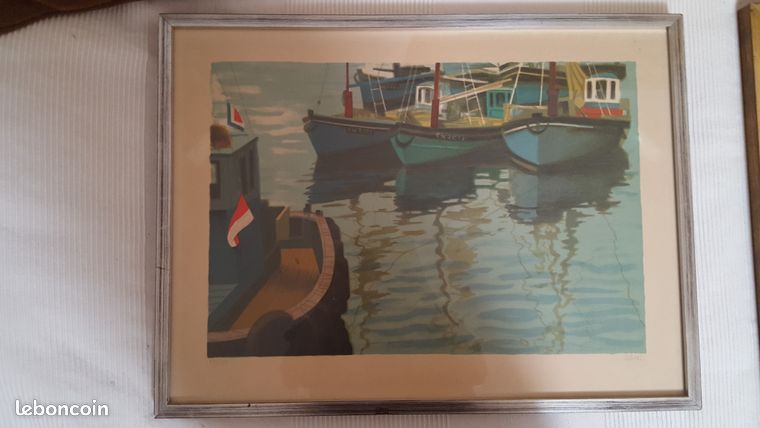 Tableau de Marcel Salinas "Reflets à Honfleur" - très bon état - signé avec certificat