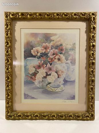 Tableau aquarelle florale signé