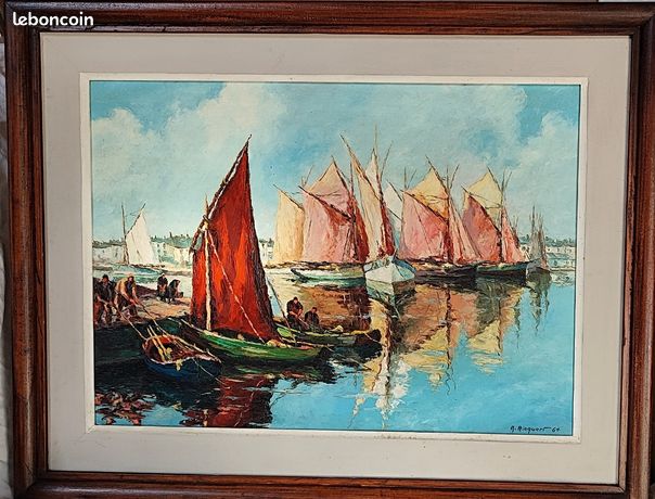 Tableau huile sur bois voiliers