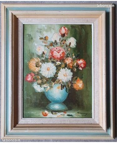 Belle huile sur toile signée, nature morte encadrée