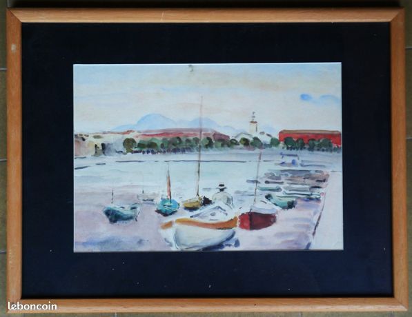 Tableau aquarelle : petit port de plaisance