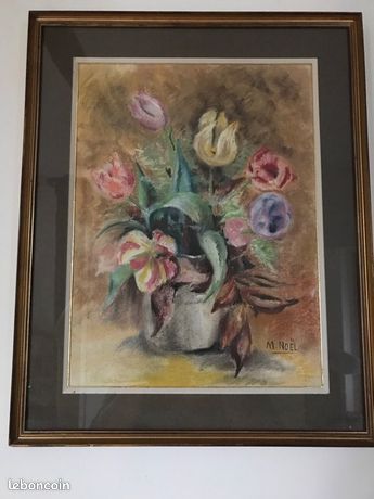 Tableau en pastel fleurs dans un vase