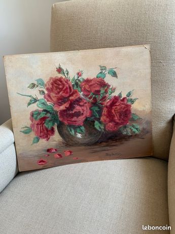 Tableau ancien "Les roses rouges"