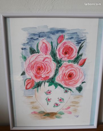 Tableau aquarelle roses – Fait main - Neuf sans étiquette