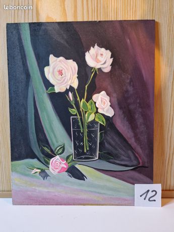 Tableau peinture à l'huile fleurs roses