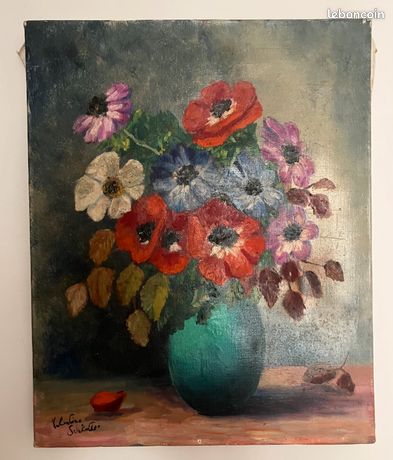 Ancienne huile sur toile signée Valentine Schlotter Les pavots