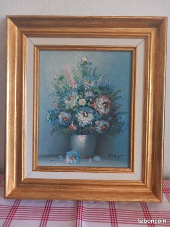 Tableau - peinture de Robin. Huile au couteau sur toile ‘ bouquet de fleurs’