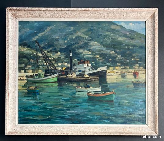 Renato RIGHETTI "Chalutier en Méditerranée" Huile sur toile signée