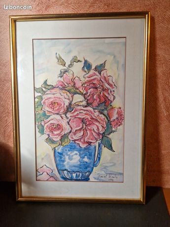 Tableau roses anciennes signé Duval Wenta