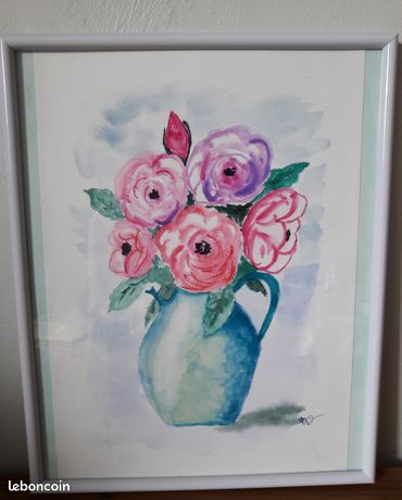 Tableau aquarelle roses – Fait main - Neuf sans étiquette