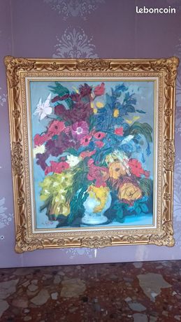 TABLEAU HUILE SUR TOILE - Bouquet de fleurs - Signé L.GIANO