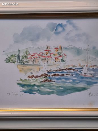 Aquarelle d'Antibes en 1991 signé Marcel Tronet