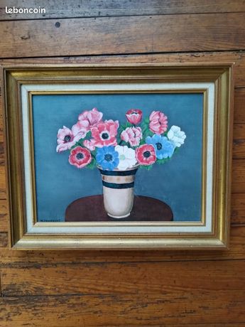 Cadre et tableau des anémones signé M. Tronquet