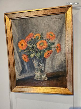 Tableau peinture a l huile sur isorel 1934 signe Y . NORMAND