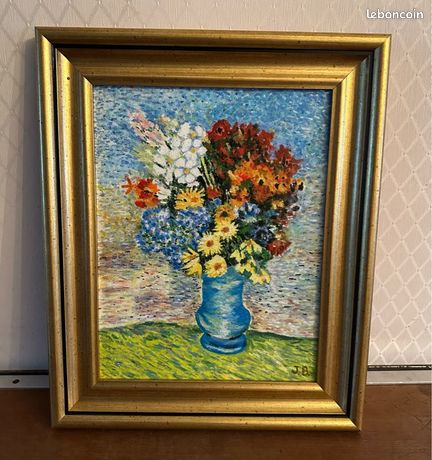 Tableau Huile sur Toile - Reproduction "Fleurs dans un vase bleu" (Style Van Gogh)