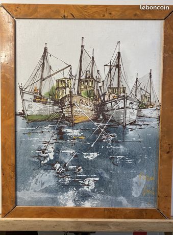 DUFOUR (Bernard), Huile sur toile Les Chalutiers XXème