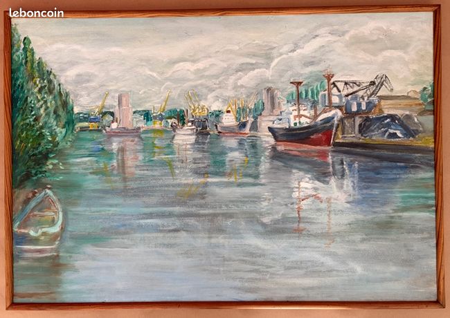 Huile sur isorel représentant un port