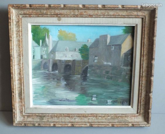 Petit tableau sur toile hst signe m peguet - pont a quimperle ?