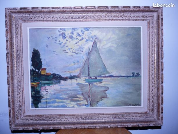 Ancien tableau peinture a identifier huile marine claude monet d apres