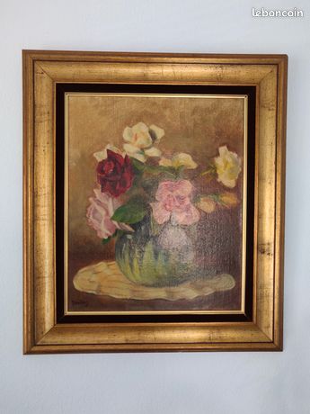 HST DEVILLERS Nature morte au bouquet Huile sur toile tableau 8F
