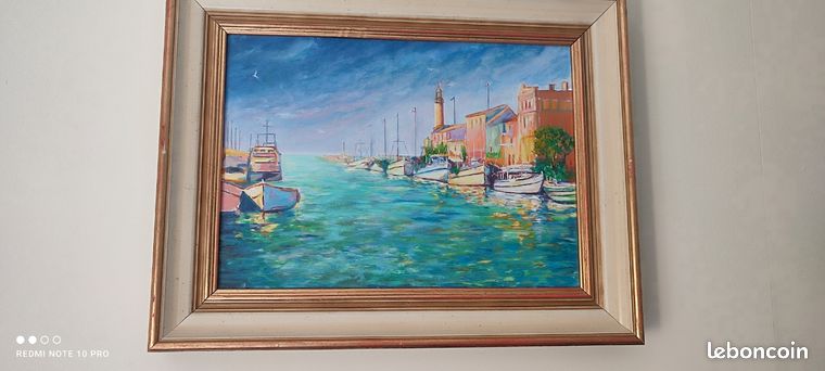 Marine : Le Grau du Roi, huile sur toile seconde partie du XX e siècle